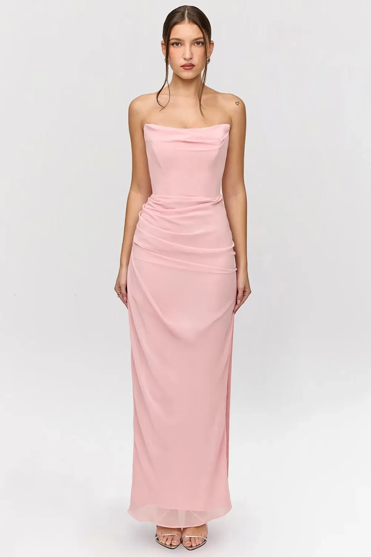 House Of CB Adrienne Georgette Strapless Gown in Pink Quartz Size 8 - Image 2