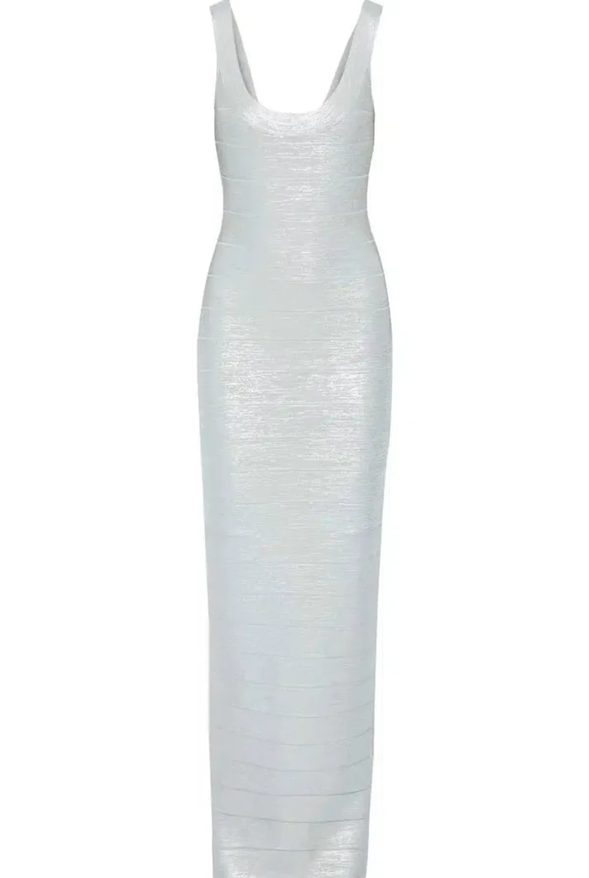 Herve Leger Silver Round Neck Gown Maxi Size AU 12 - Image 4