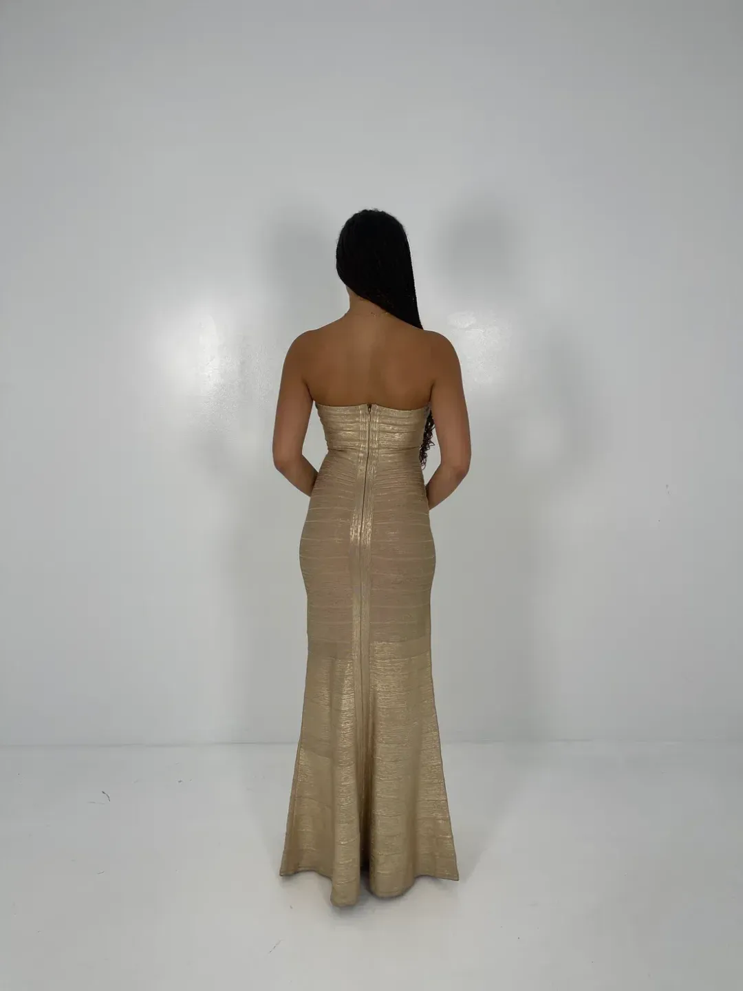 Hervé Léger Gold Sara Gown in Gold Size M/AU10 for rent on The Volte - main image