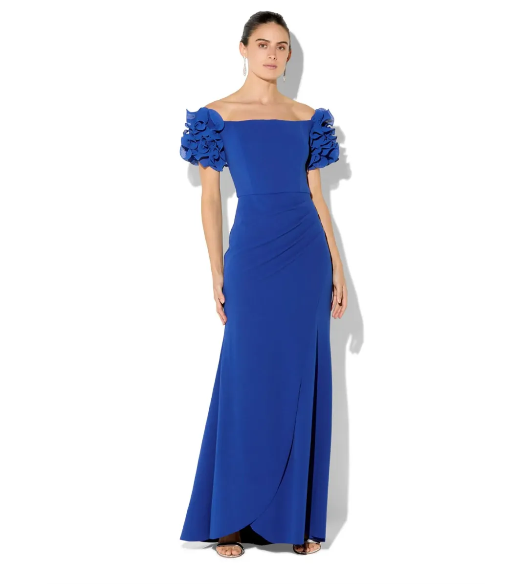 Montique Diana Sapphire Ruffle Sleeve Gown Blue Size AU 10 for rent on The Volte - main image
