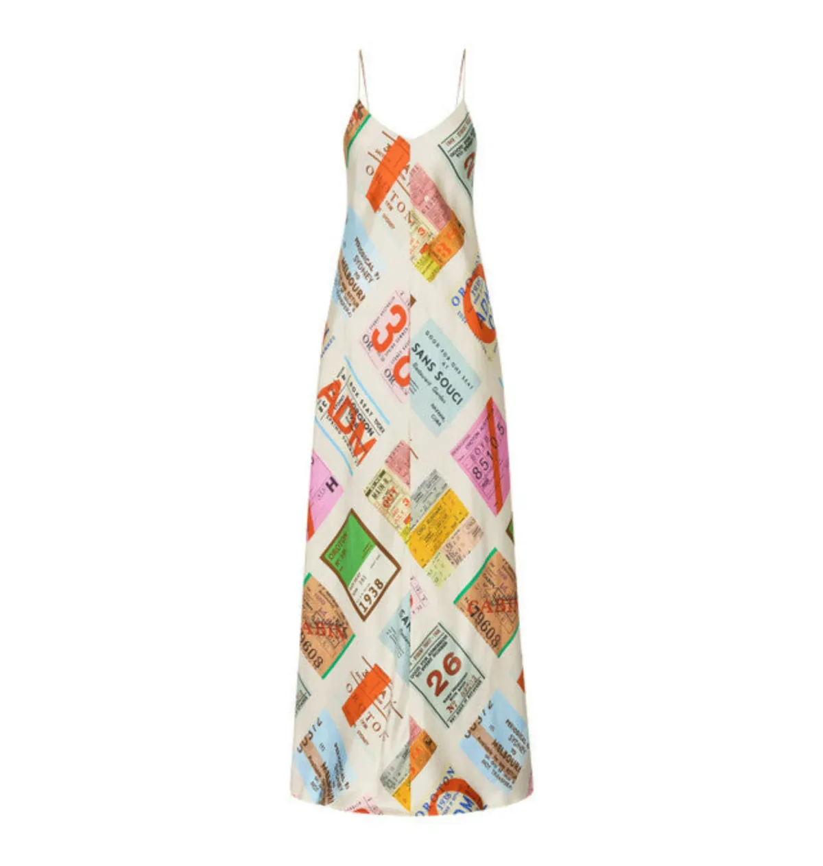 Oroton Ticket Print Slip Maxi Dress Multi Size AU 14 - Image 5
