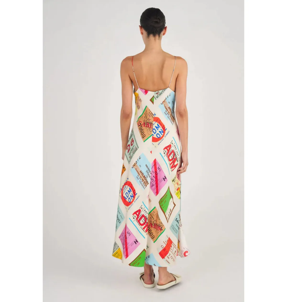 Oroton Ticket Print Slip Maxi Dress Multi Size AU 14 - Image 4
