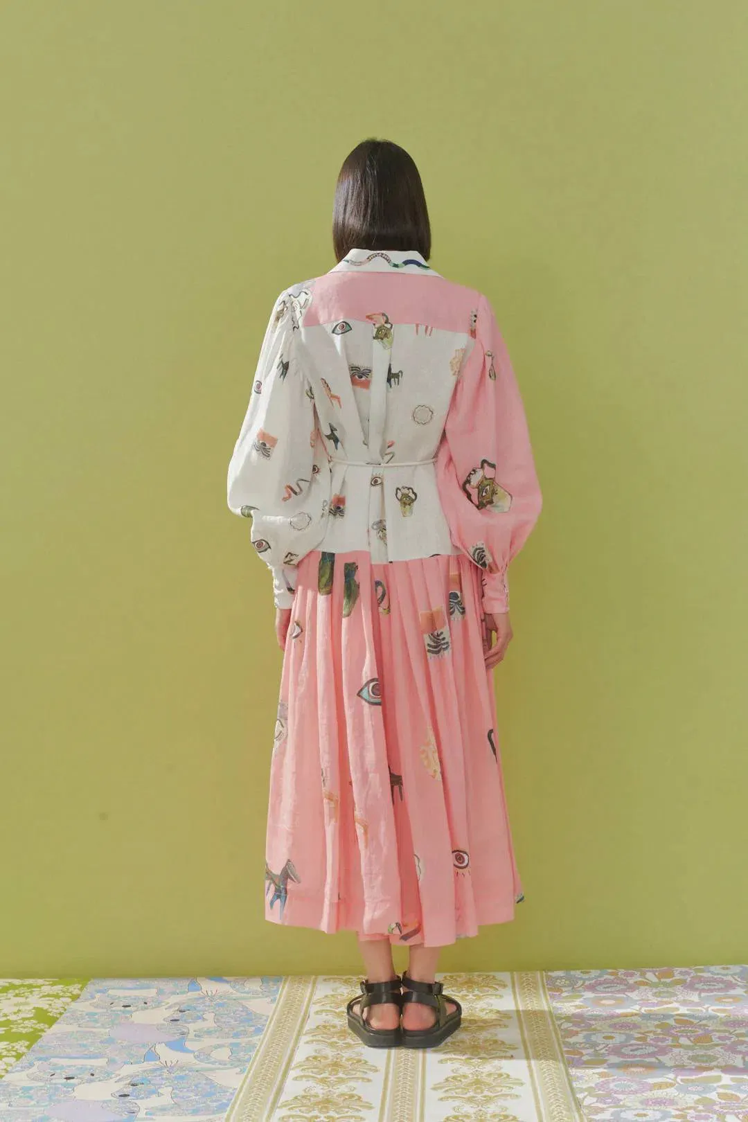 Alemais Cleo Patchwork Midi Shirtdress in Pink Multi Size 14 for rent on The Volte - main image