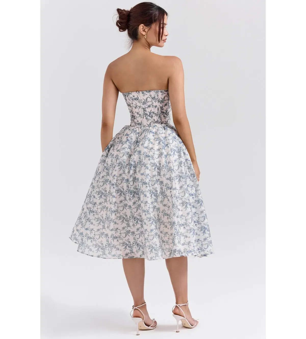 House of CB Bennett Dress English Porcelain Print Strapless Midi Sundress Size L/AU 12-14 - Image 3