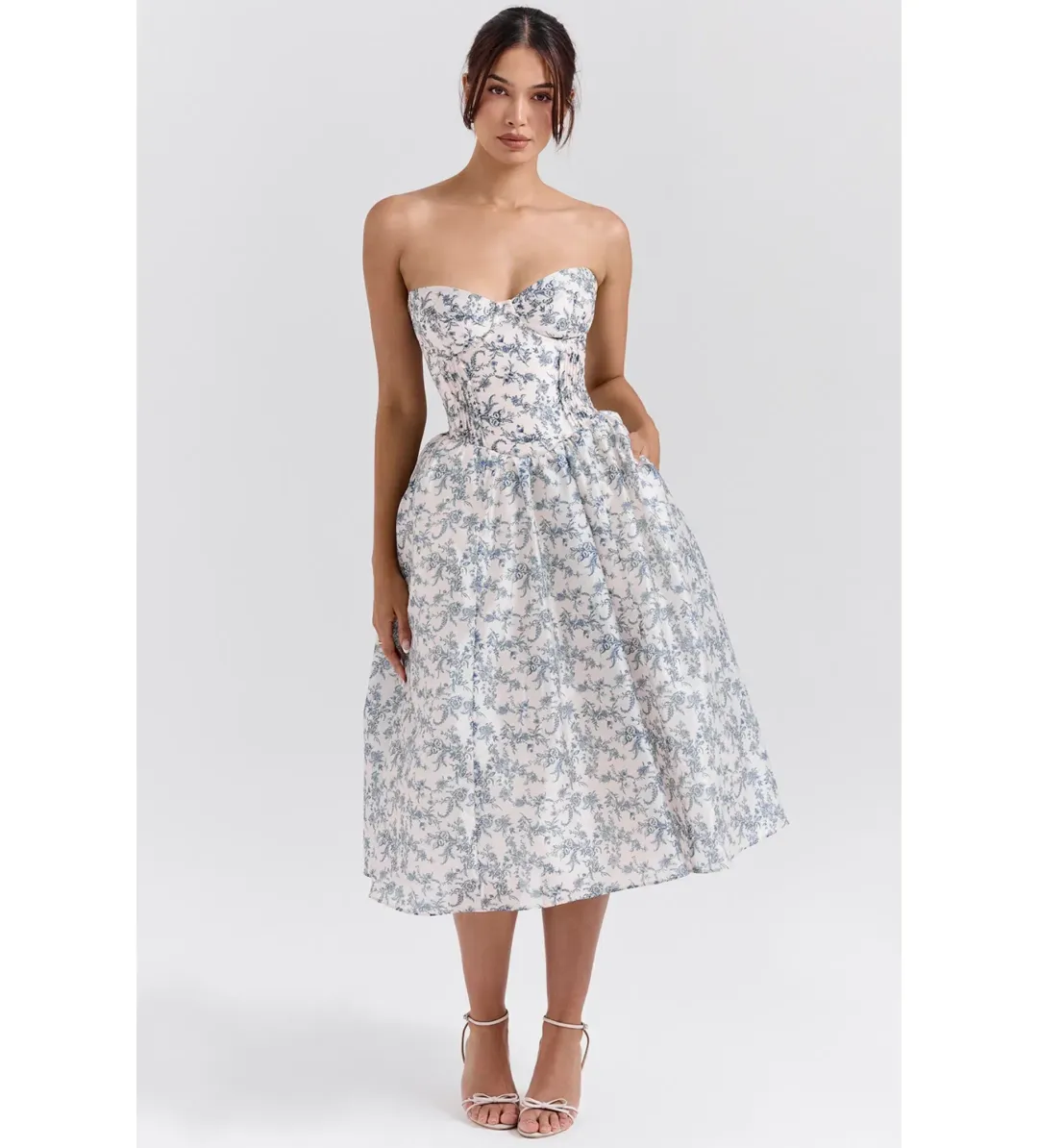 House of CB Bennett Dress English Porcelain Print Strapless Midi Sundress Size L/AU 12-14 for rent on The Volte - main image