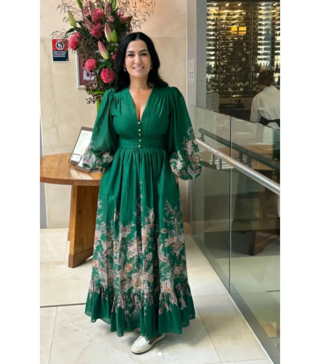 Zimmermann The Rhiannon Plunge Maxi Dress in Green Multi Paisley Size AU 12  for rent on The Volte - main image