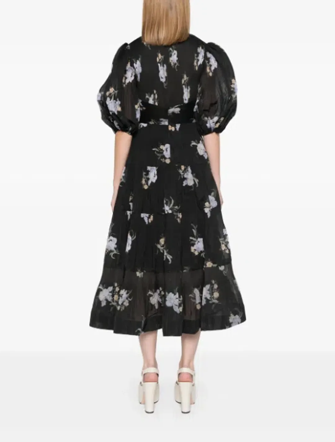 Zimmerman Pleated Midi Dress Floral in Black Size 6 for rent on The Volte - main image