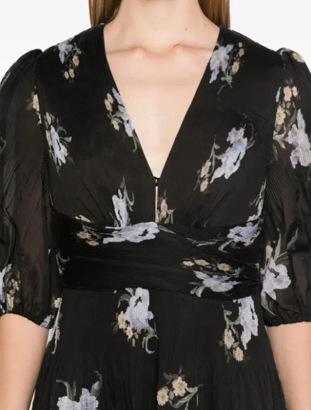 Zimmerman Pleated Midi Dress Floral in Black Size 6 for rent on The Volte - main image