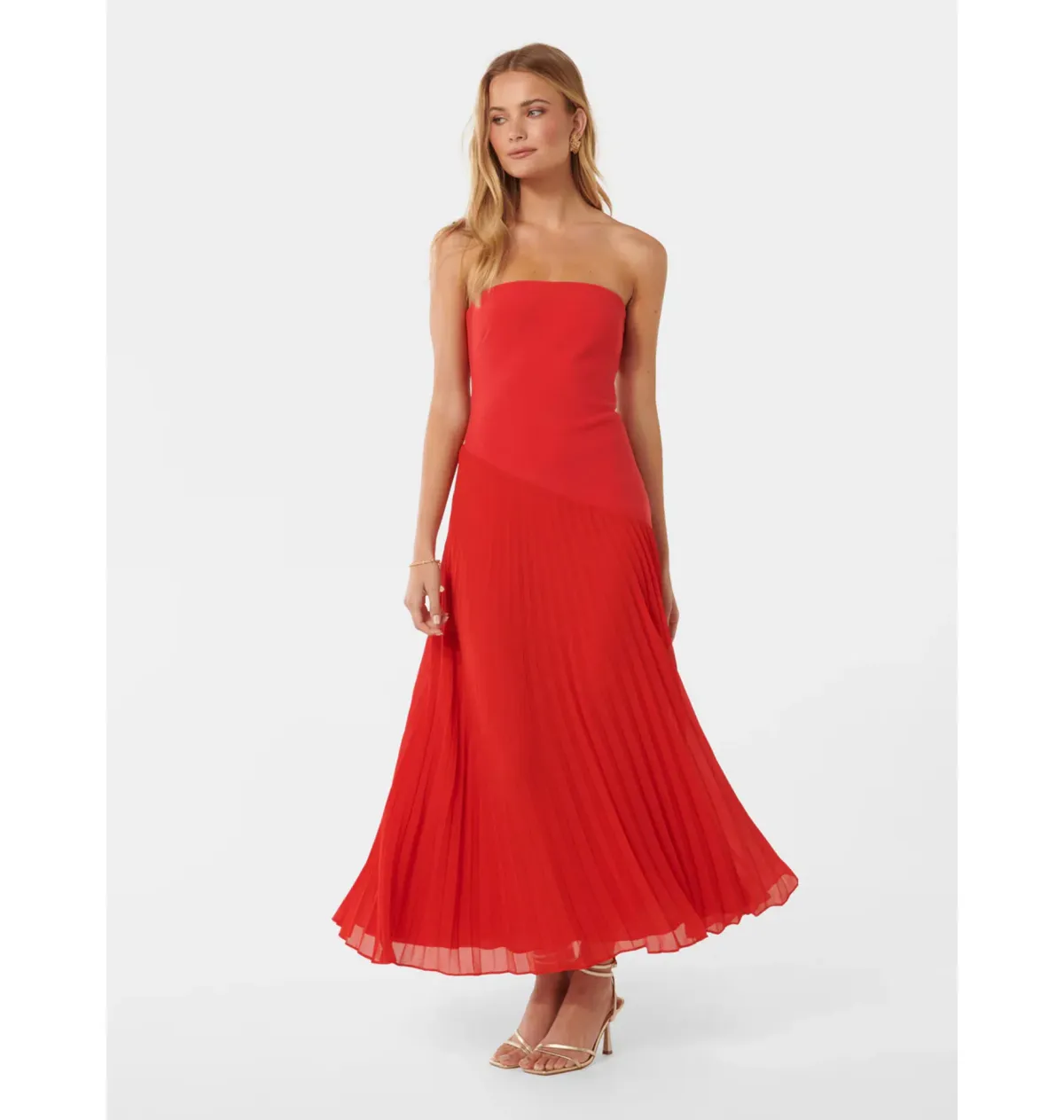 Forever New Capri Strapless Pleated Dress Red Size AU 6 - Image 1