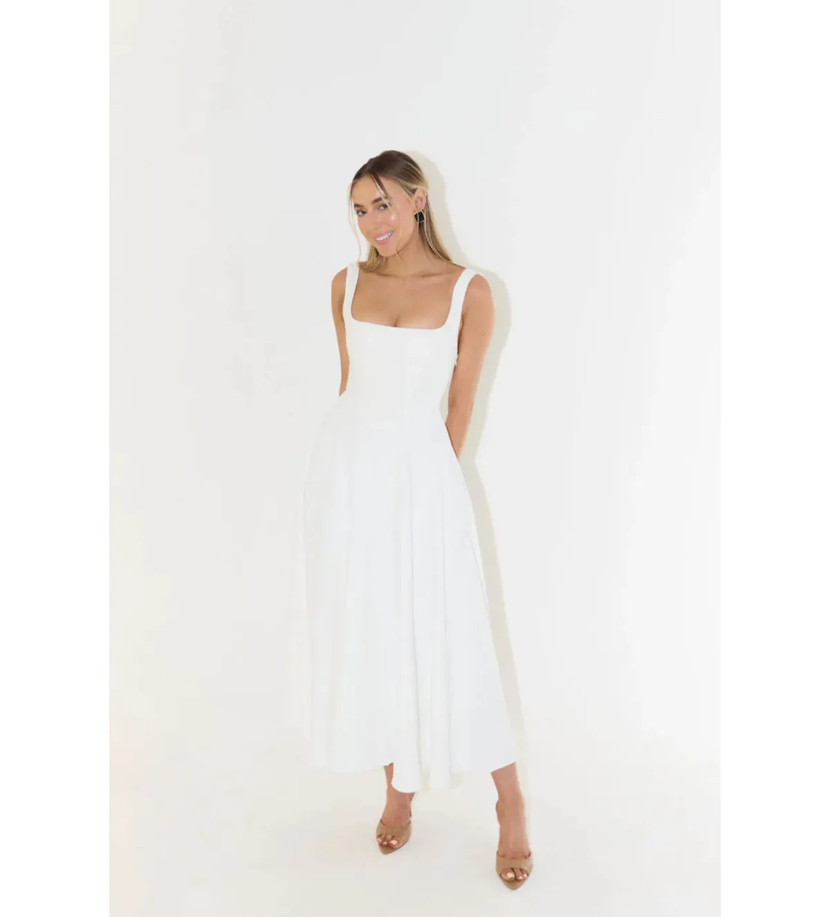 Odd Muse The Ultimate Muse High Waist Square Neck Midi Dress White Size M/AU 10 - Image 2