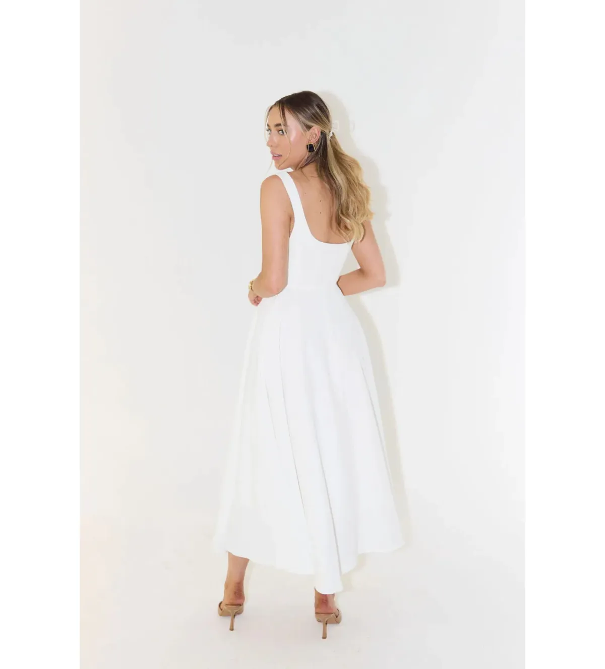 Odd Muse The Ultimate Muse High Waist Square Neck Midi Dress White Size M/AU 10 - Image 3