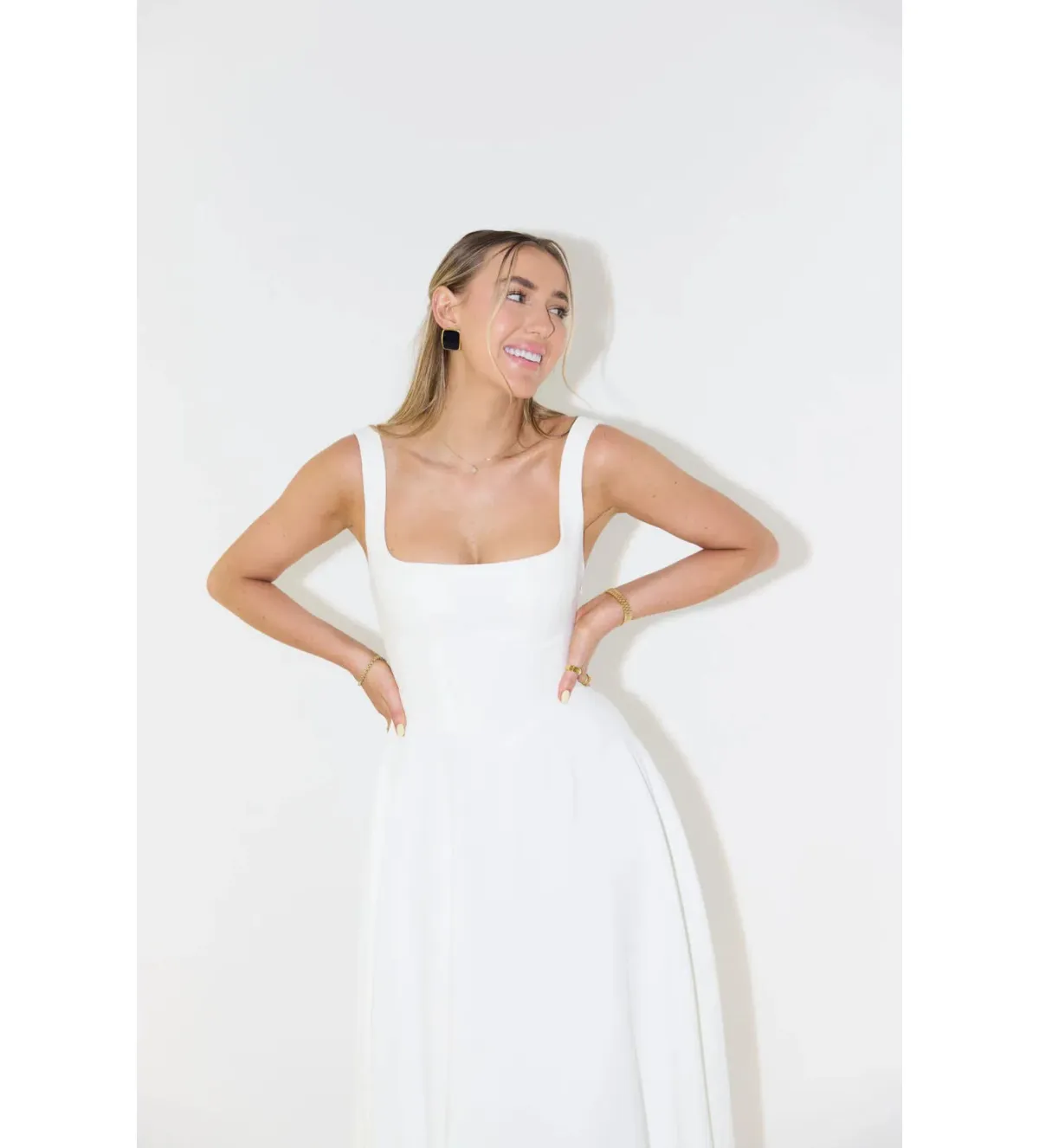 Odd Muse The Ultimate Muse High Waist Square Neck Midi Dress White Size M/AU 10 - Image 4