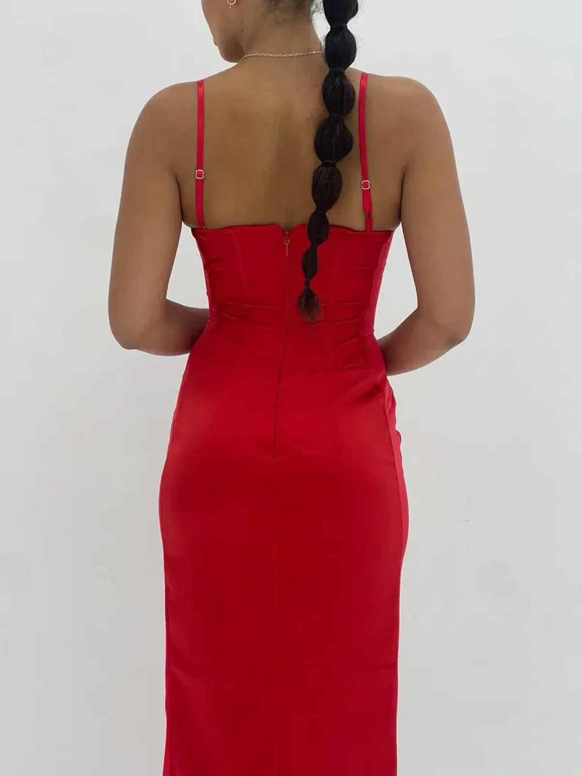 House of CB Shani Satin Corset Maxi Dress in Red Size S/AU8 - Image 3