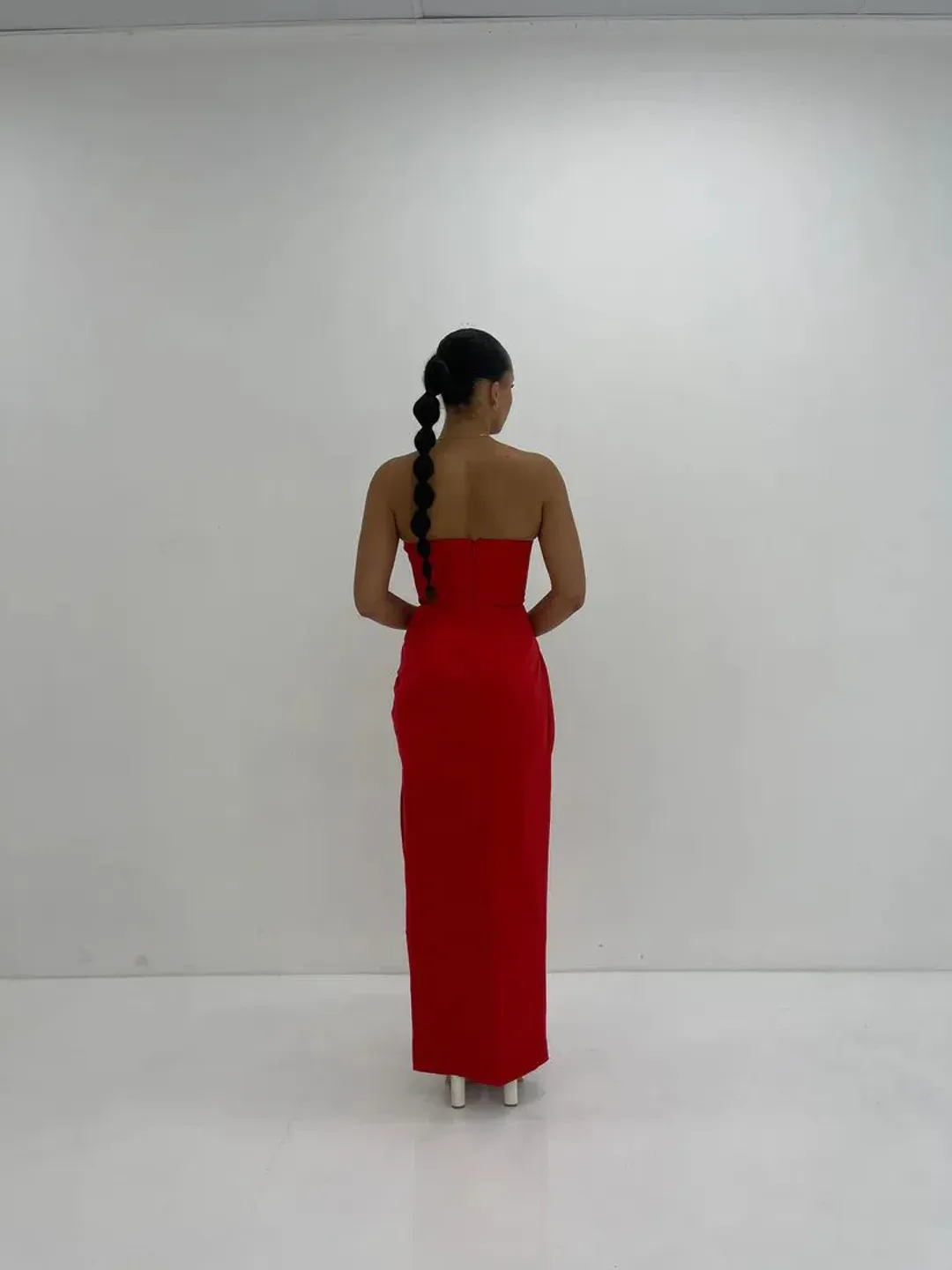 House of CB Adrienne Satin Strapless Gown in Scarlett Size S/AU8 for rent on The Volte - main image