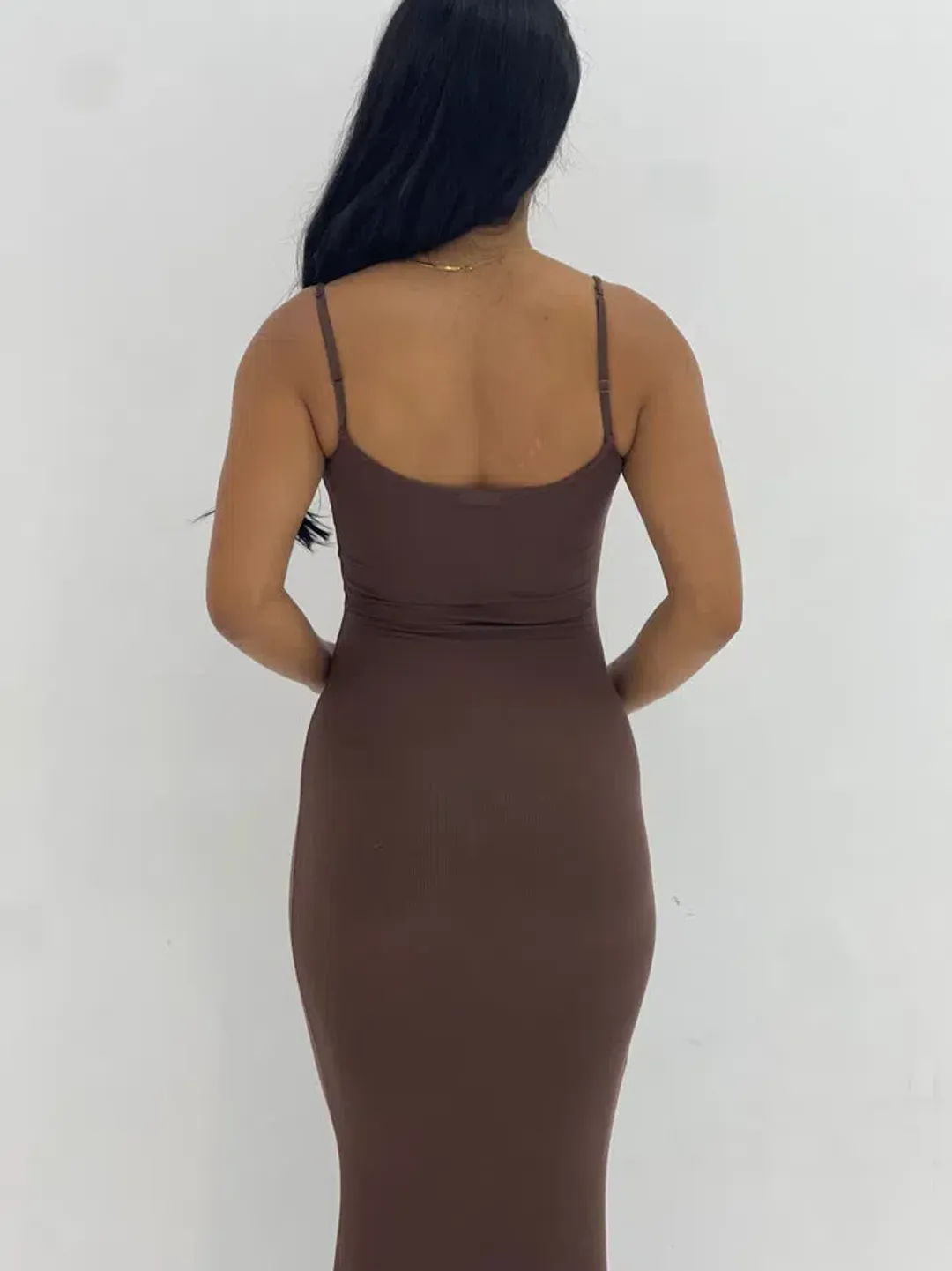 Skims Soft Lounge Long Slip Dress Maxi Brown Size 10/S for rent on The Volte - main image