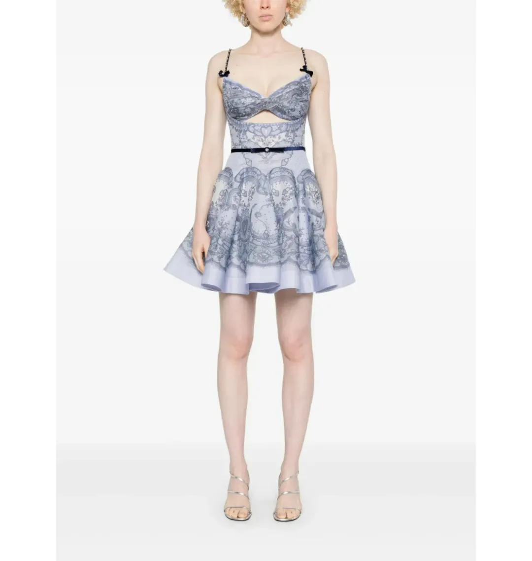 Zimmermann Crush Twist Front Dress in Blue Lace Print Size 0P / AU 6  for rent on The Volte - main image