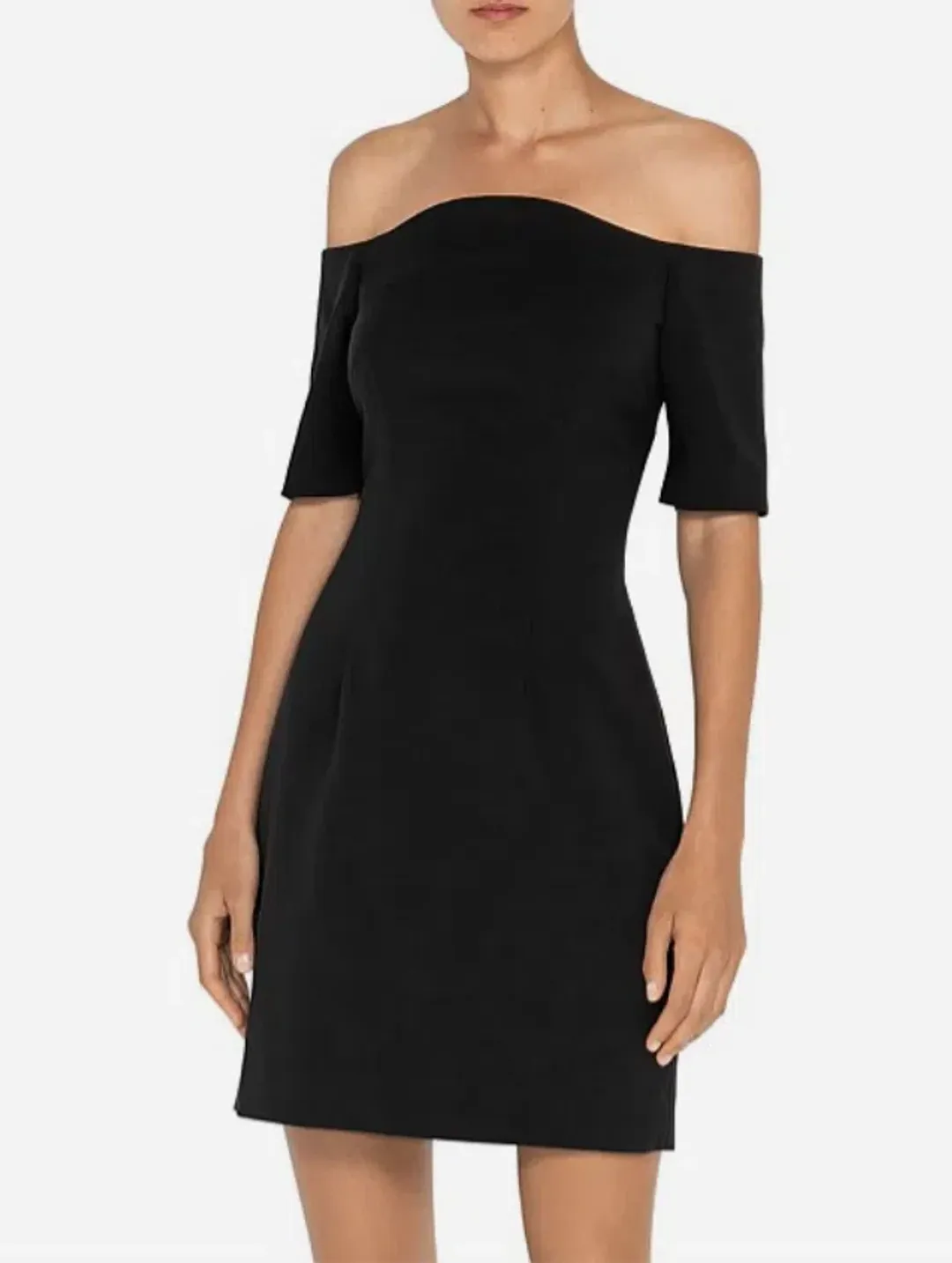 Cue Sculpted Off Shoulder Mini Dress Black Size AU 12 for rent on The Volte - main image