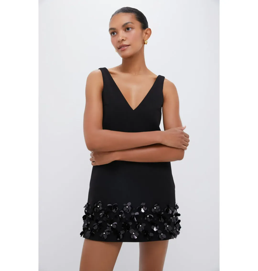 Self Potrait Black Crepe 3d Sequin Mini Dress Black Size AU 8 for rent on The Volte - main image