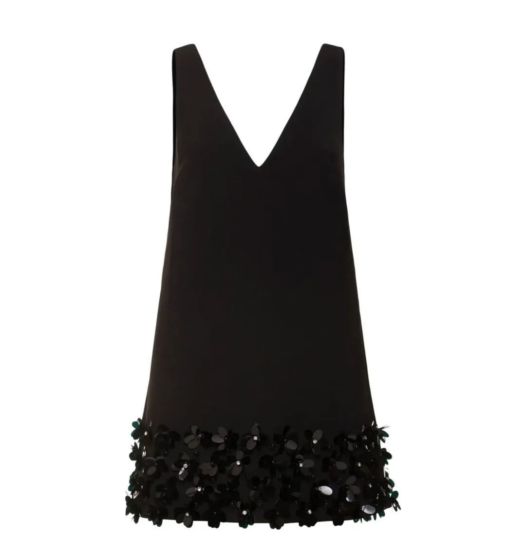 Self Potrait Black Crepe 3d Sequin Mini Dress Black Size AU 8 for rent on The Volte - main image