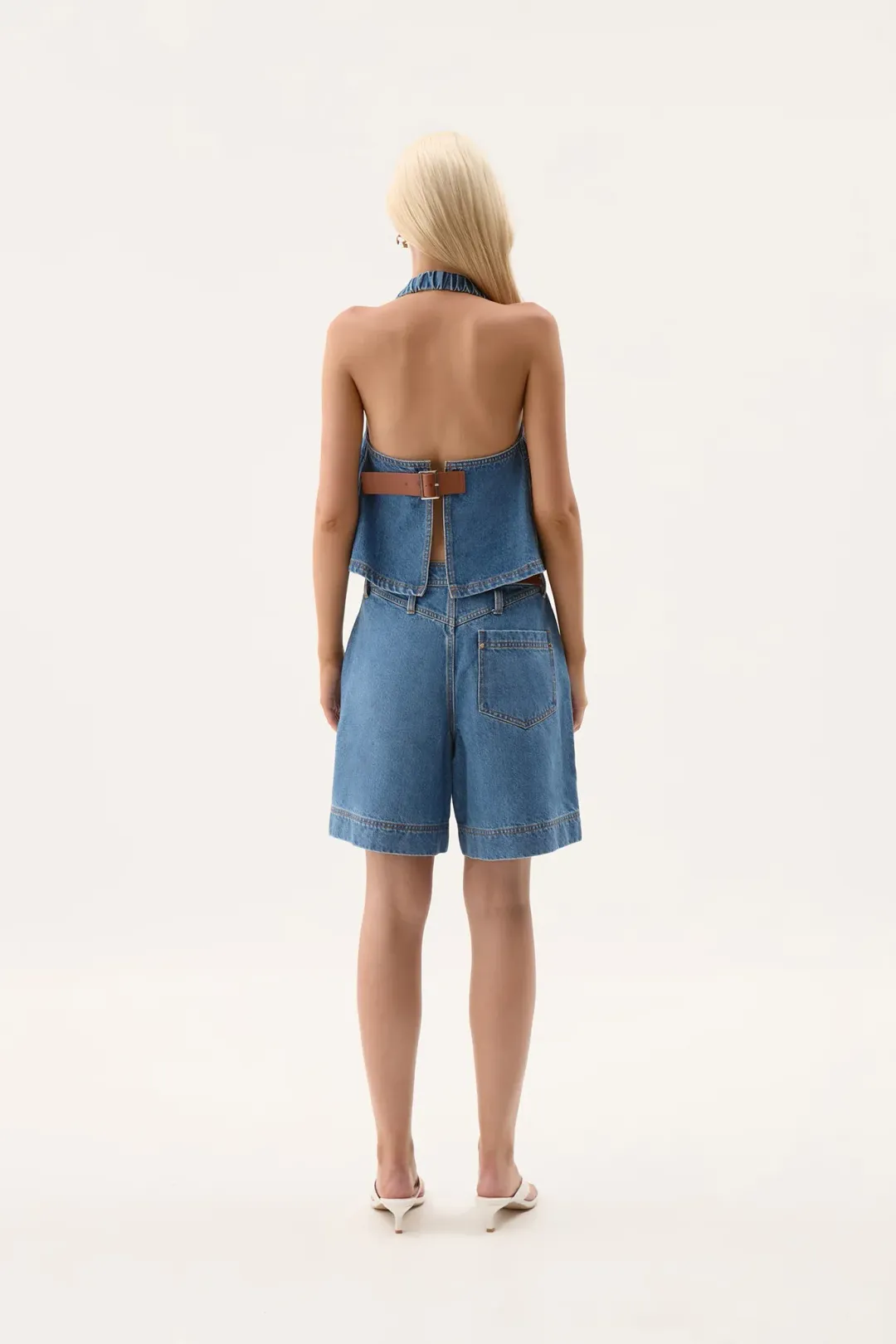 Aje Longline Denim Halter Neck and Short Set Blue Size 6 for rent on The Volte - main image