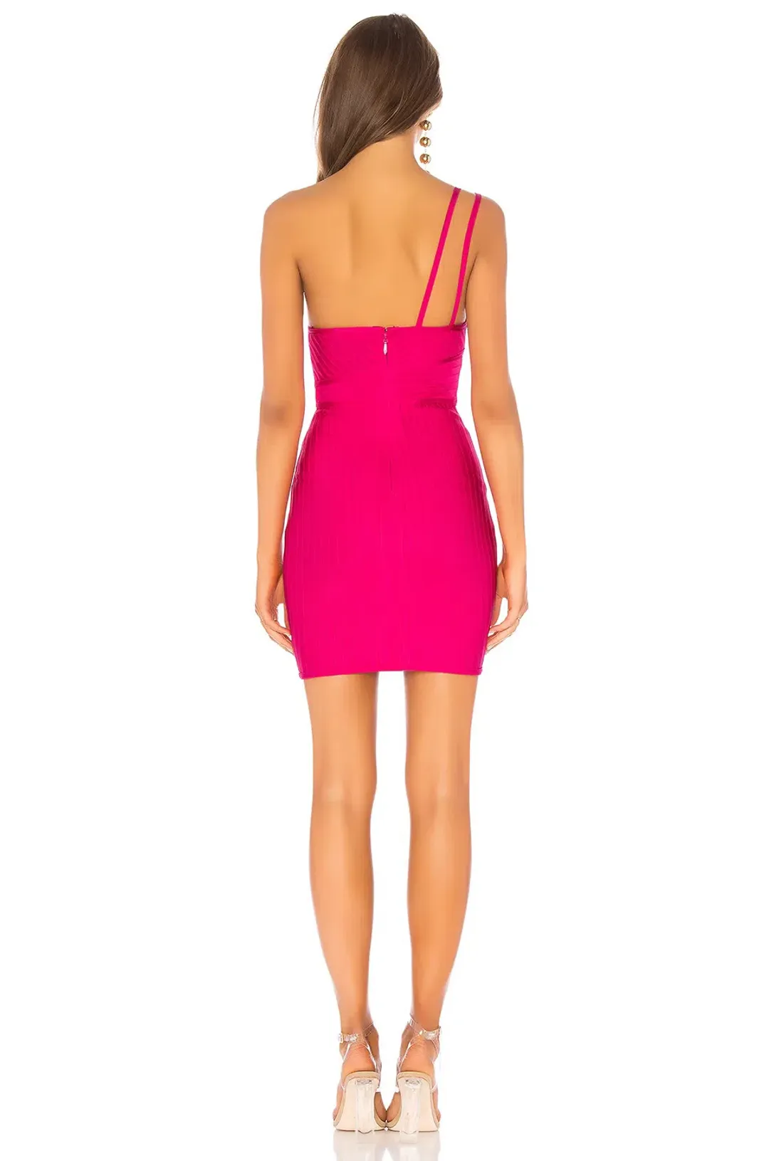 Superdown Krystal Asymmetrical Bandage Mini Dress Hot Pink Size 8 for rent on The Volte - main image