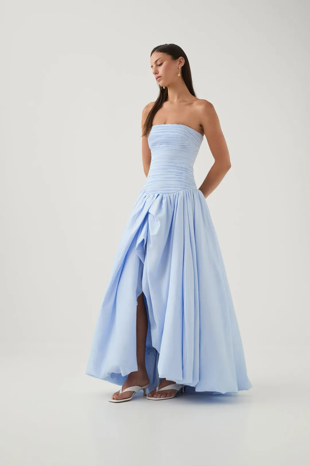 Aje Violette Bubble Hem Maxi Dress Pearl Blue Size 6 for rent on The Volte - main image