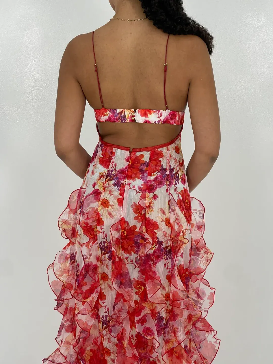 Menti Red Iris Floral Midi Dress Size 6 for rent on The Volte - main image