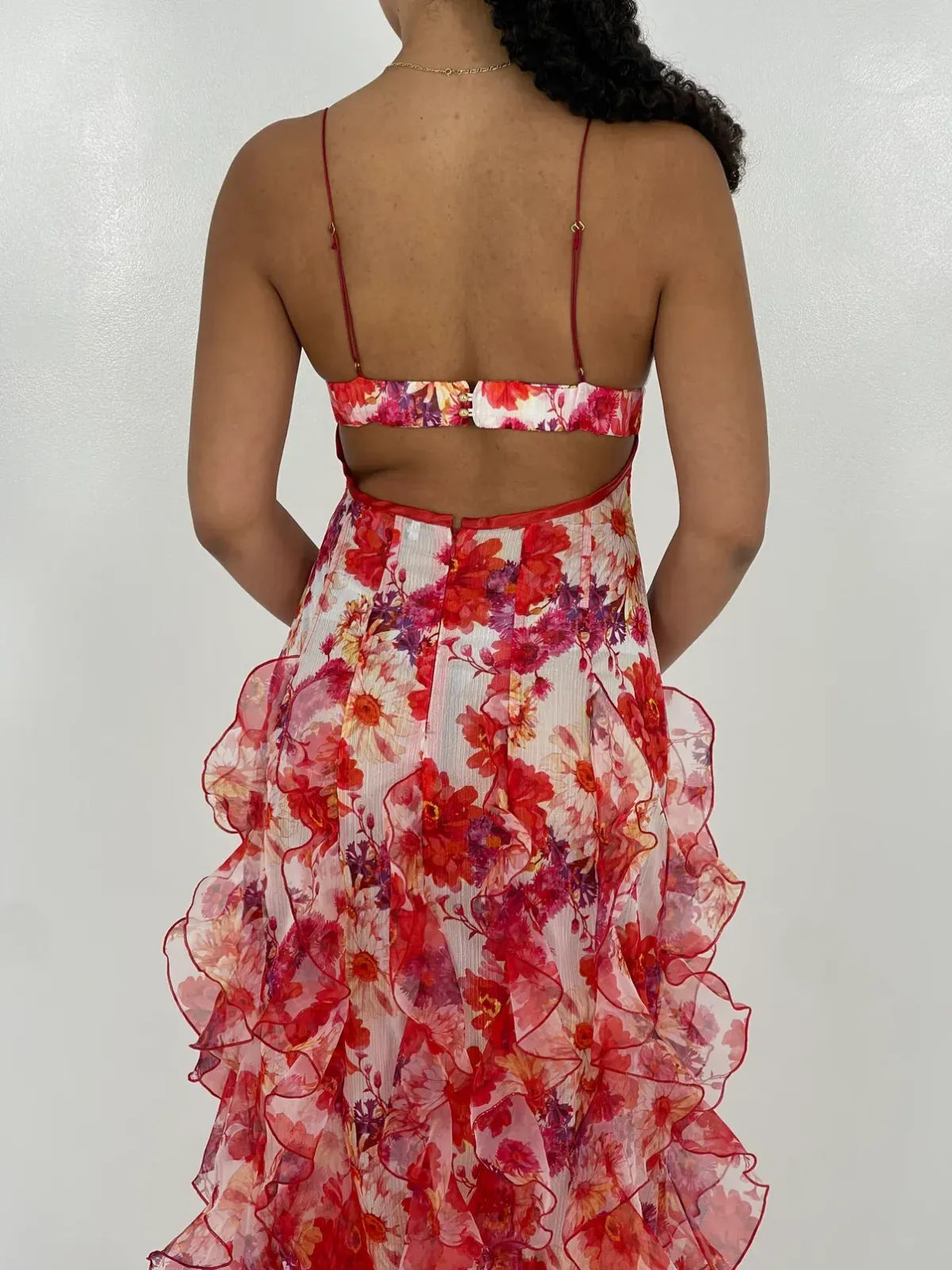 Menti Red Iris Floral Midi Dress Size 8 - Image 3