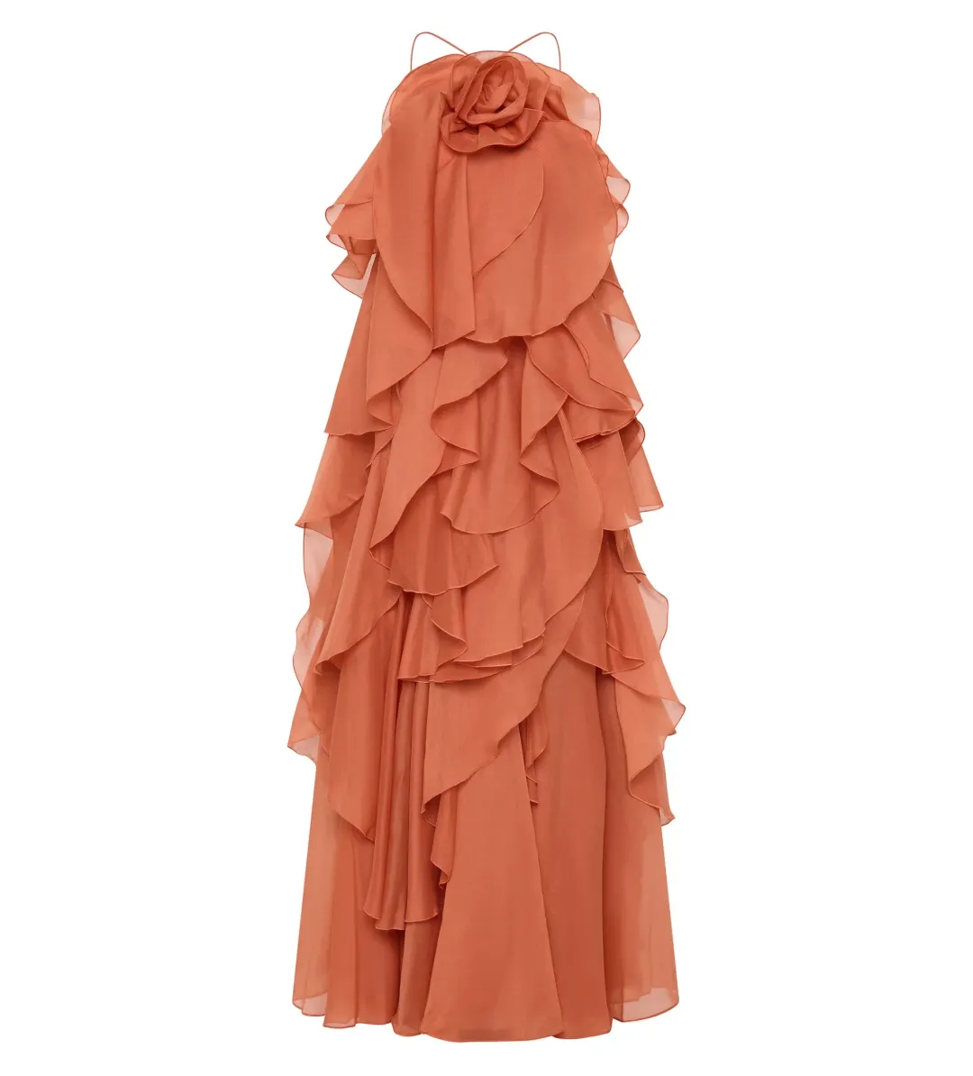 Aje Pandorea Layered Maxi Dress Coral Clay Size AU 14 for rent on The Volte - main image