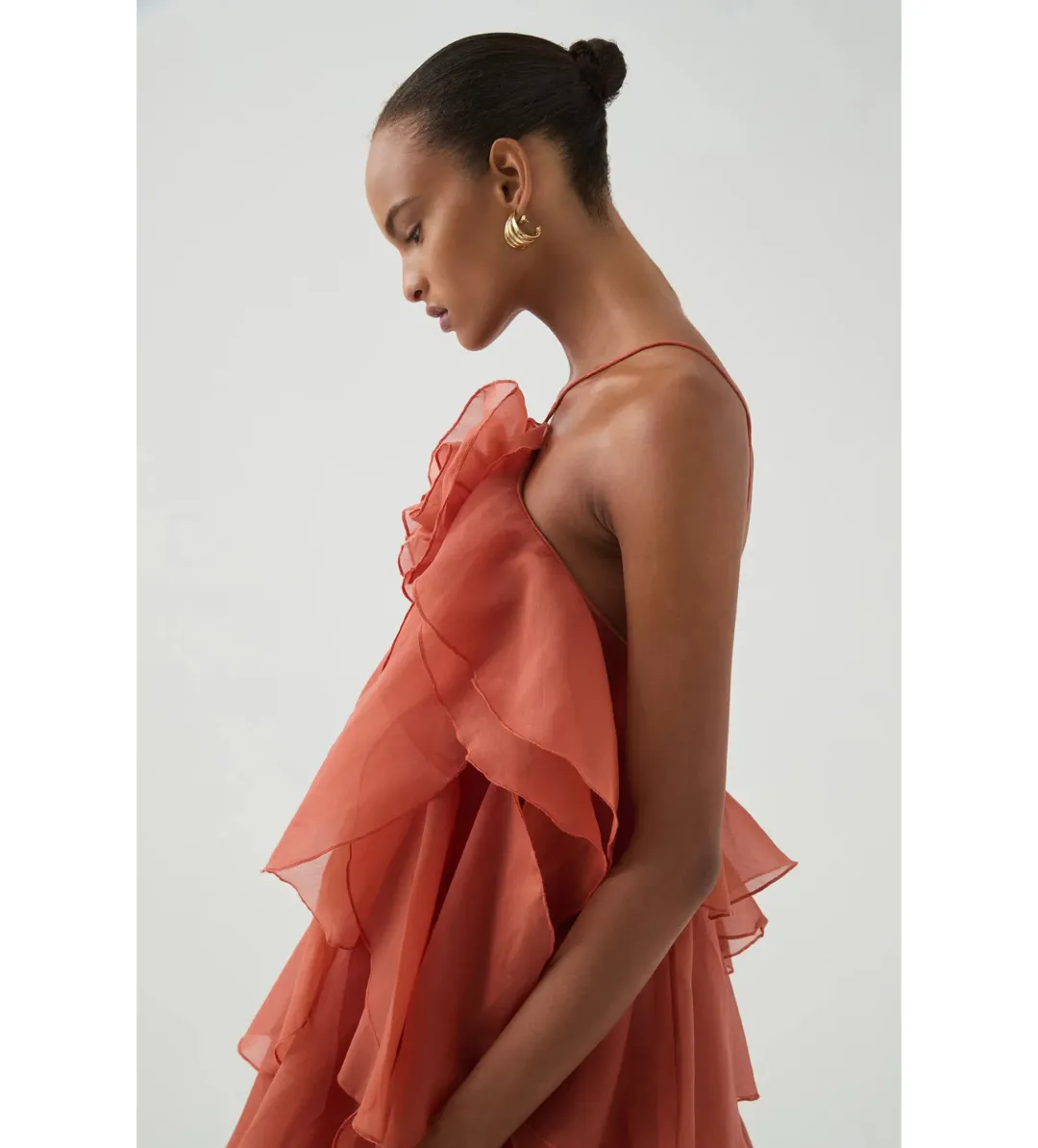 Aje Pandorea Layered Maxi Dress Coral Clay Size AU 14 for rent on The Volte - main image