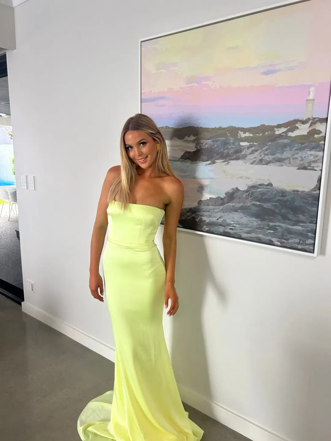 Alex Perry Cassidy Strapless Gown Lime Size 6 for rent on The Volte - main image