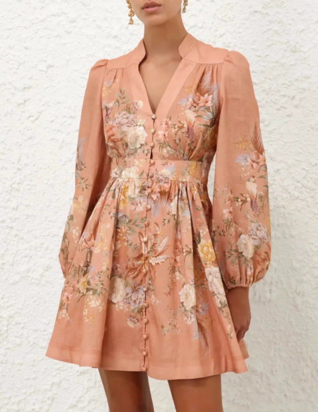 Zimmermann Tallow Plunge Mini Dress Pink Multi Floral Size AU 8 for rent on The Volte - main image
