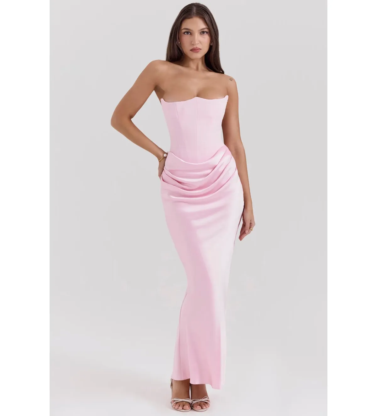 House of CB Persephone Strapless Corse Maxi Dress in Rose Shadow Size AU 8  - Image 3