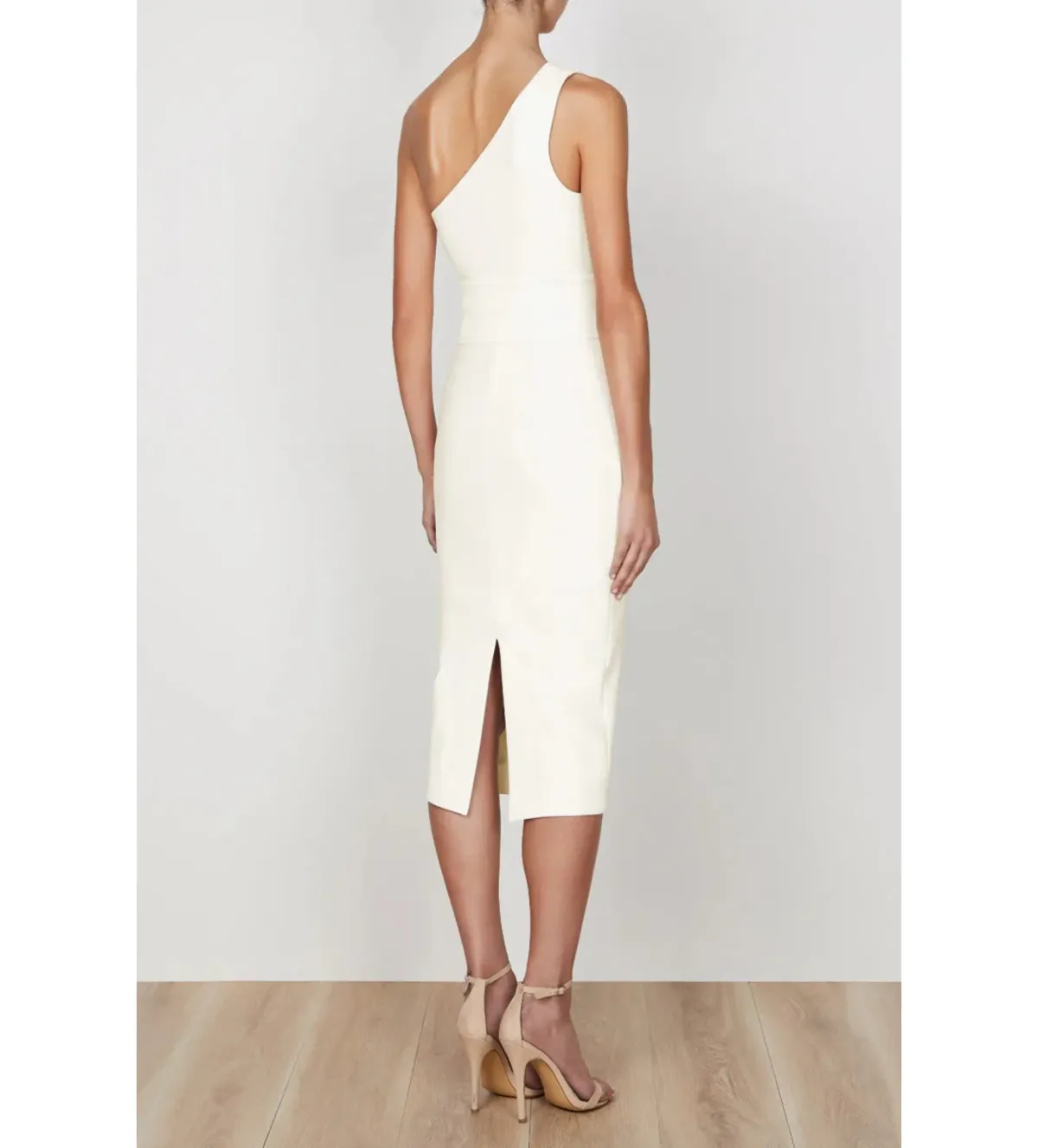 Shona Joy Lucy One Shoulder Midi Dress Ivory Size AU 8 - Image 3