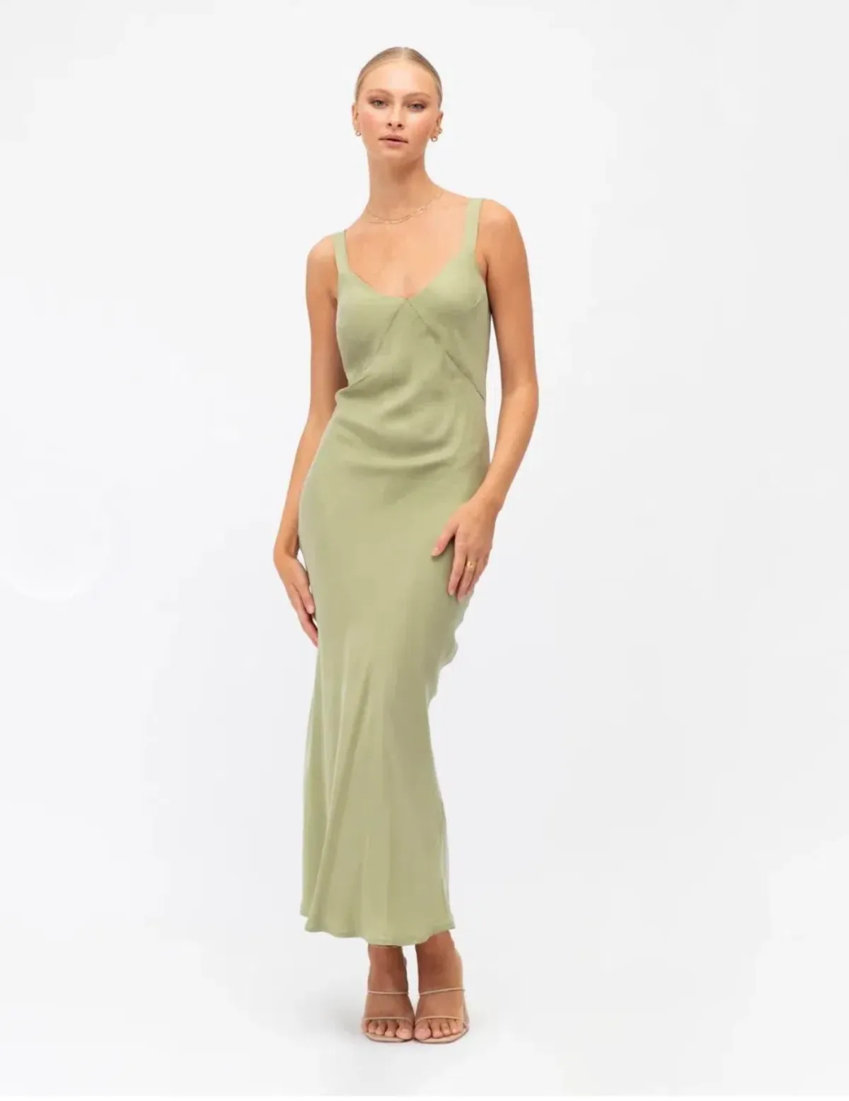White Closet Sage Cupro Maxi Dress in Green Size 10 - Image 1