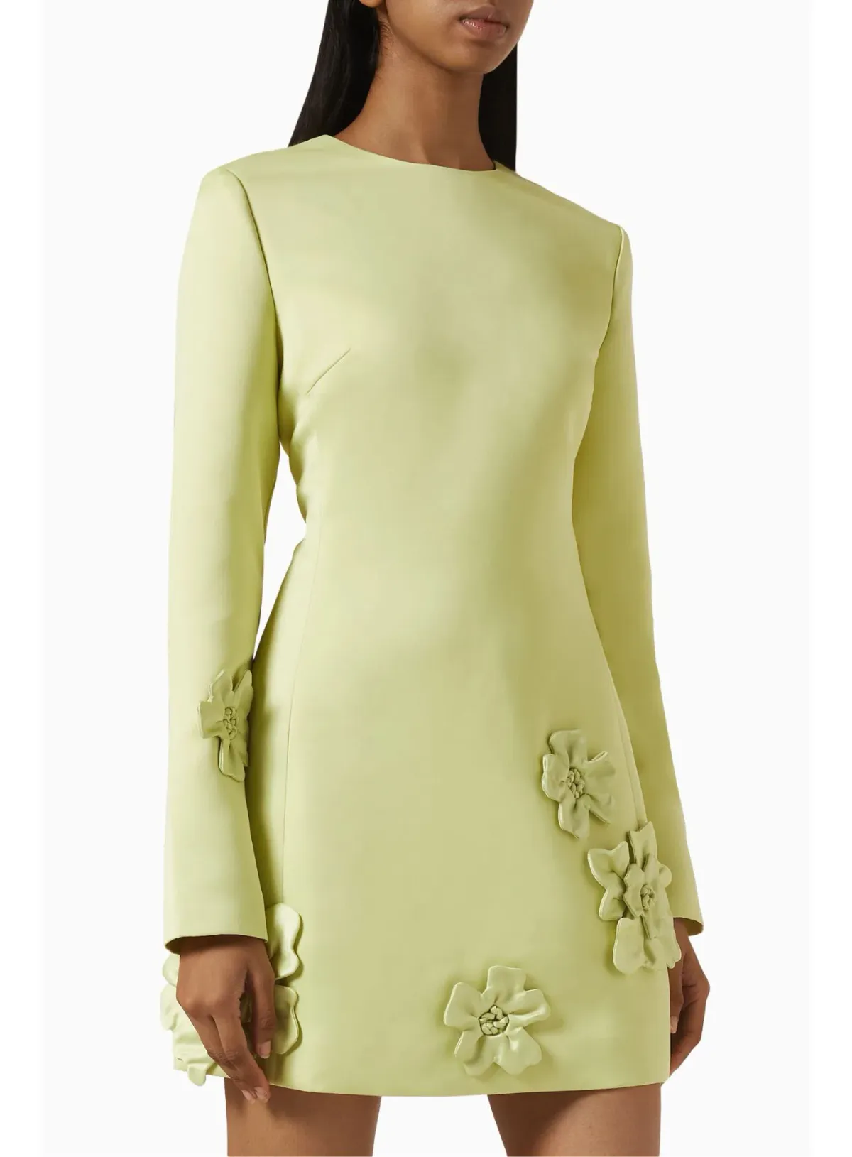 Leo Lin Aliza Long Sleeve Petal Mini Dress Chartreuse Size AU 10 - Image 2