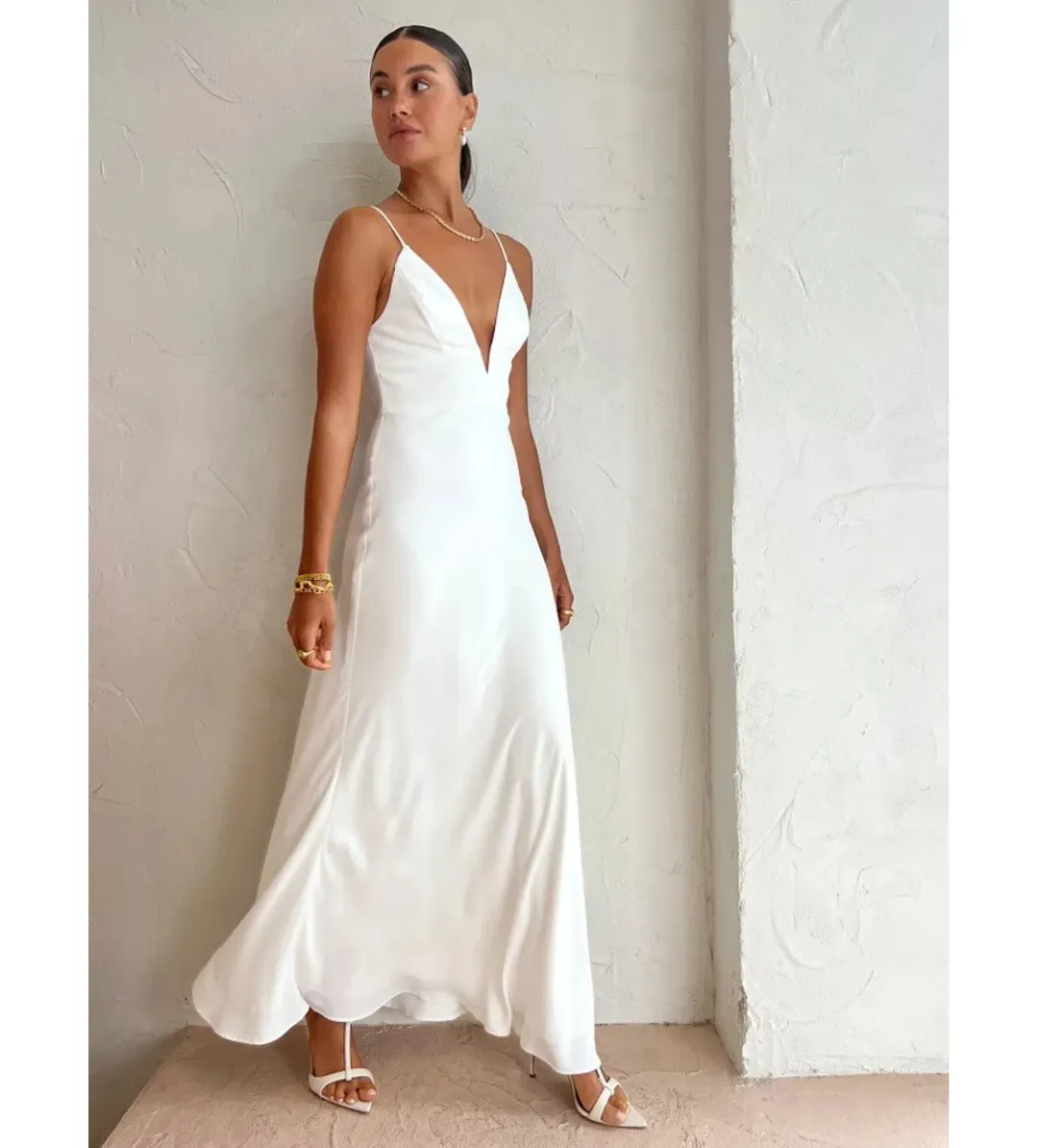 By Johnny Soraya V Front Maxi Dress Ivory White Size AU 10 for rent on The Volte - main image