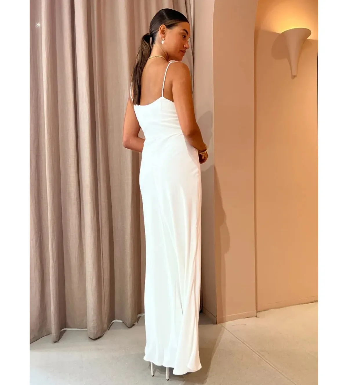 By Johnny Soraya V Front Maxi Dress Ivory White Size AU 10 - Image 3