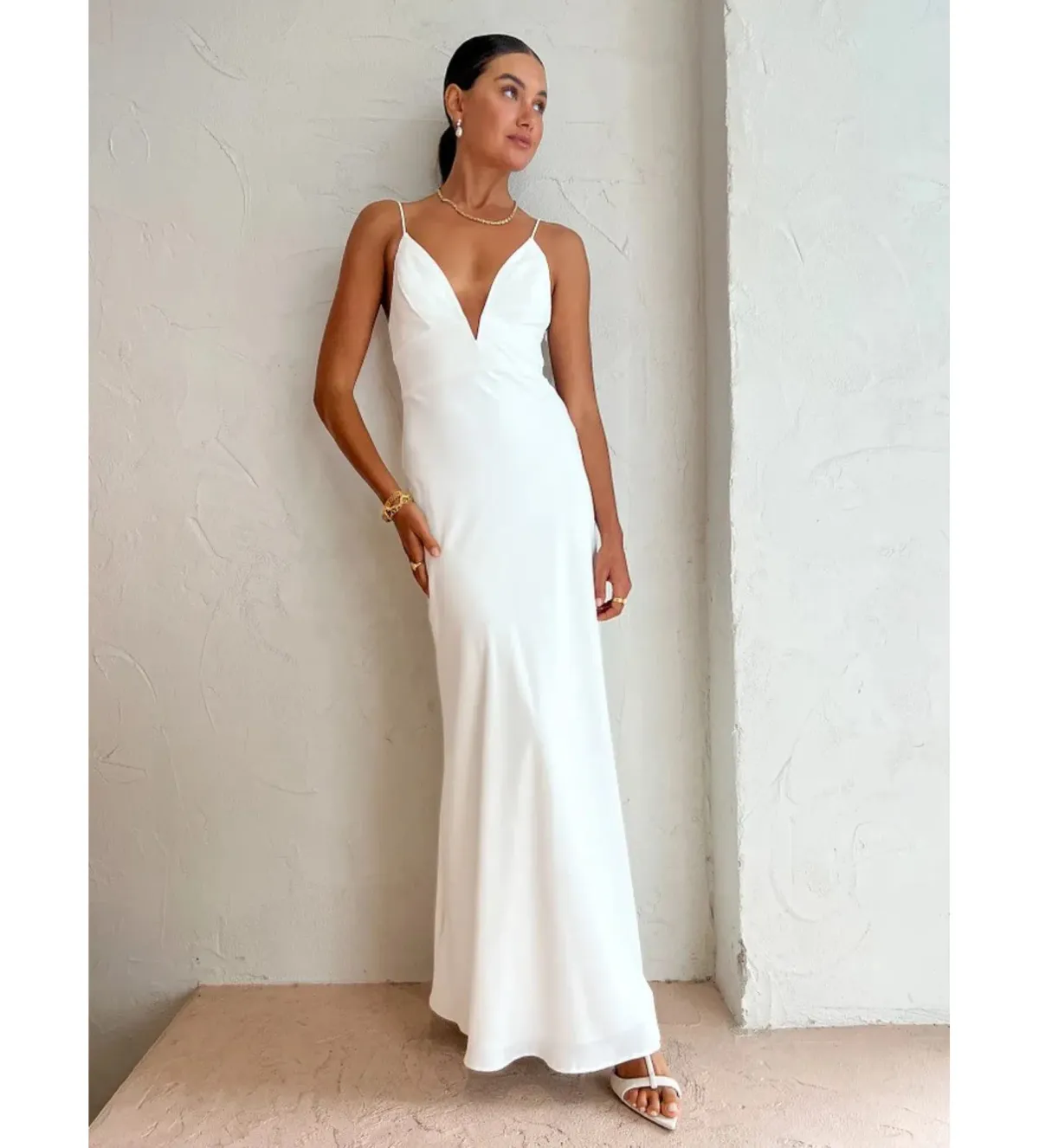By Johnny Soraya V Front Maxi Dress Ivory White Size AU 10 - Image 1
