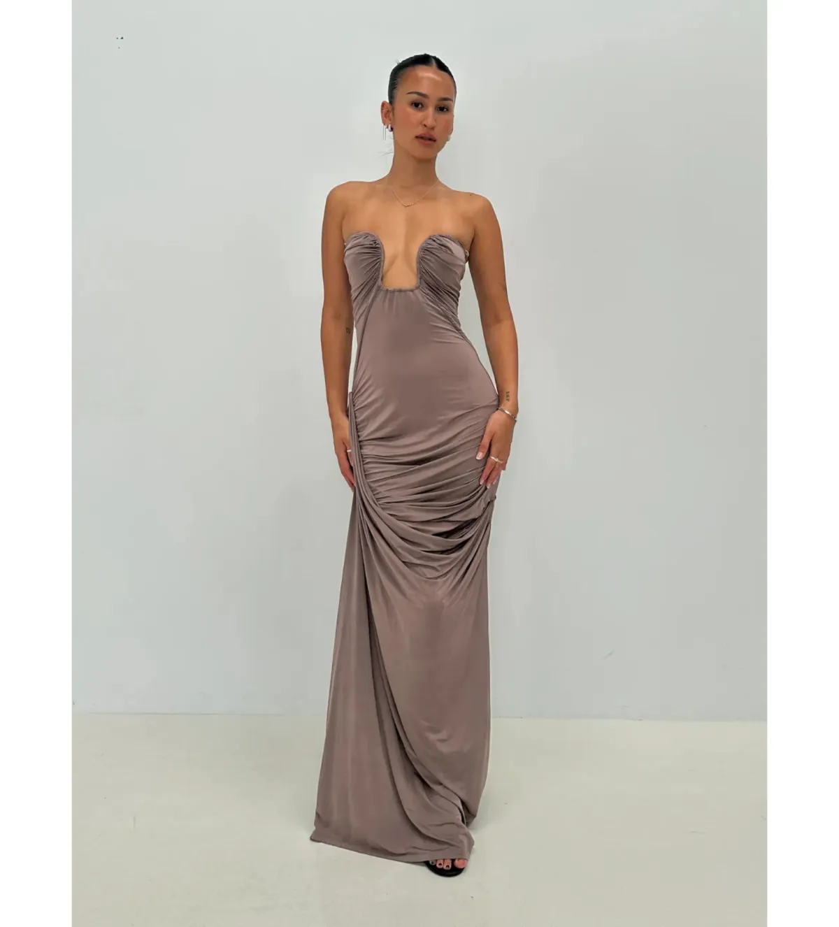 Paris Georgia Val Dress In Taupe Size S/ AU 8 - Image 1