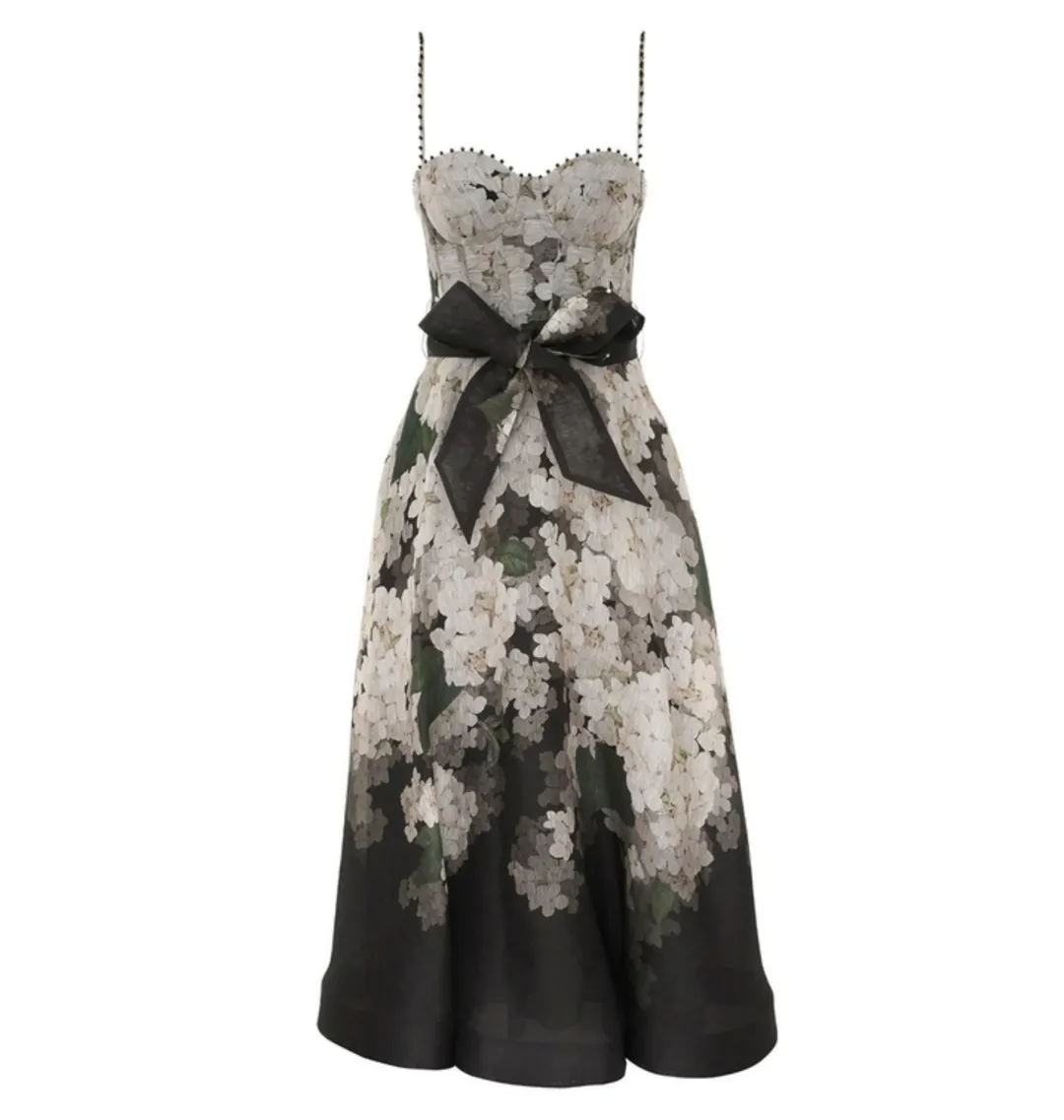 Zimmermann Balance Picnic Dress Black Hydrangea Size AU 8 for rent on The Volte - main image