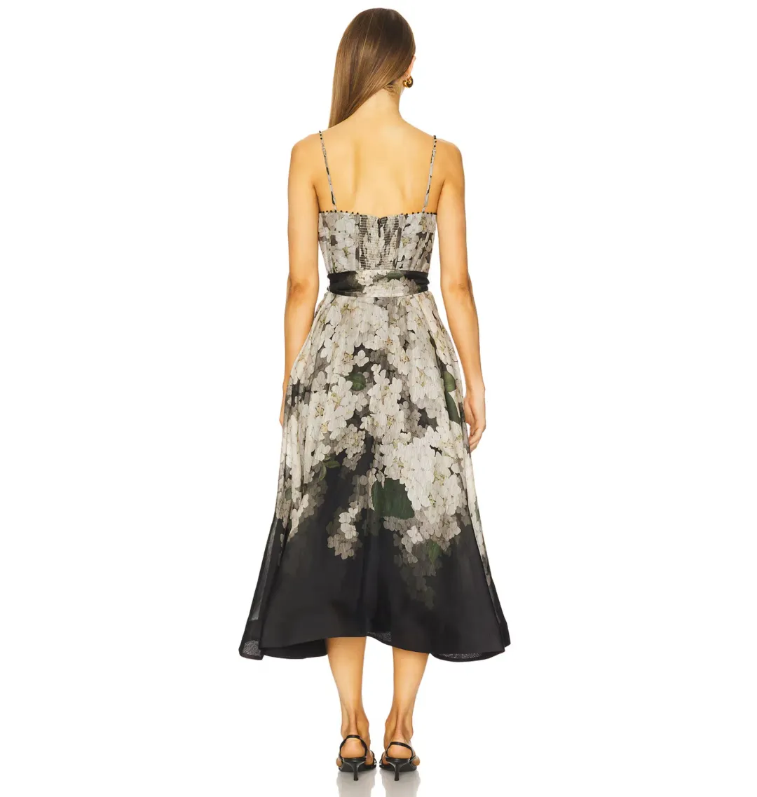 Zimmermann Balance Picnic Dress Black Hydrangea Size AU 8 for rent on The Volte - main image