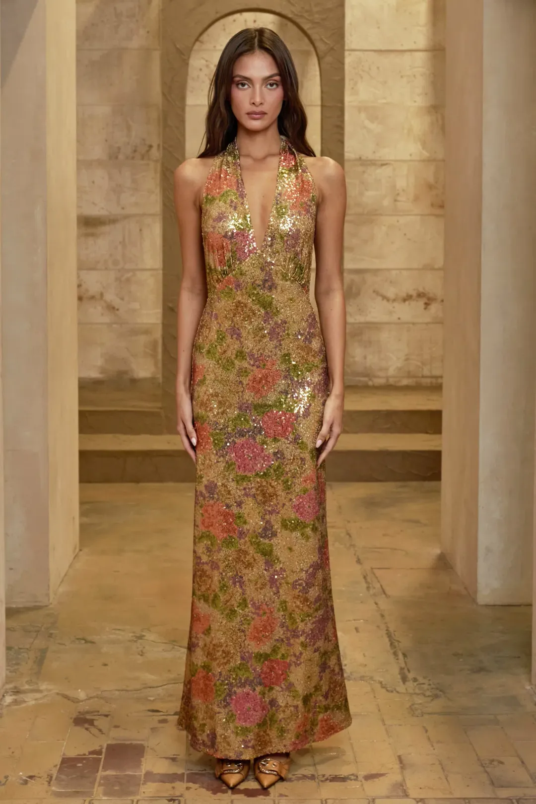 Fait Par Foutch Liana Maxi Dress Fleur Print Sequin Size XXS / AU 4 for rent on The Volte - main image