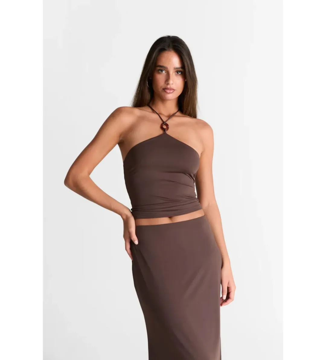 Sasha Therese Lyra Tank and Maxi Skirt Set Chocolate Size AU 8 for rent on The Volte - main image