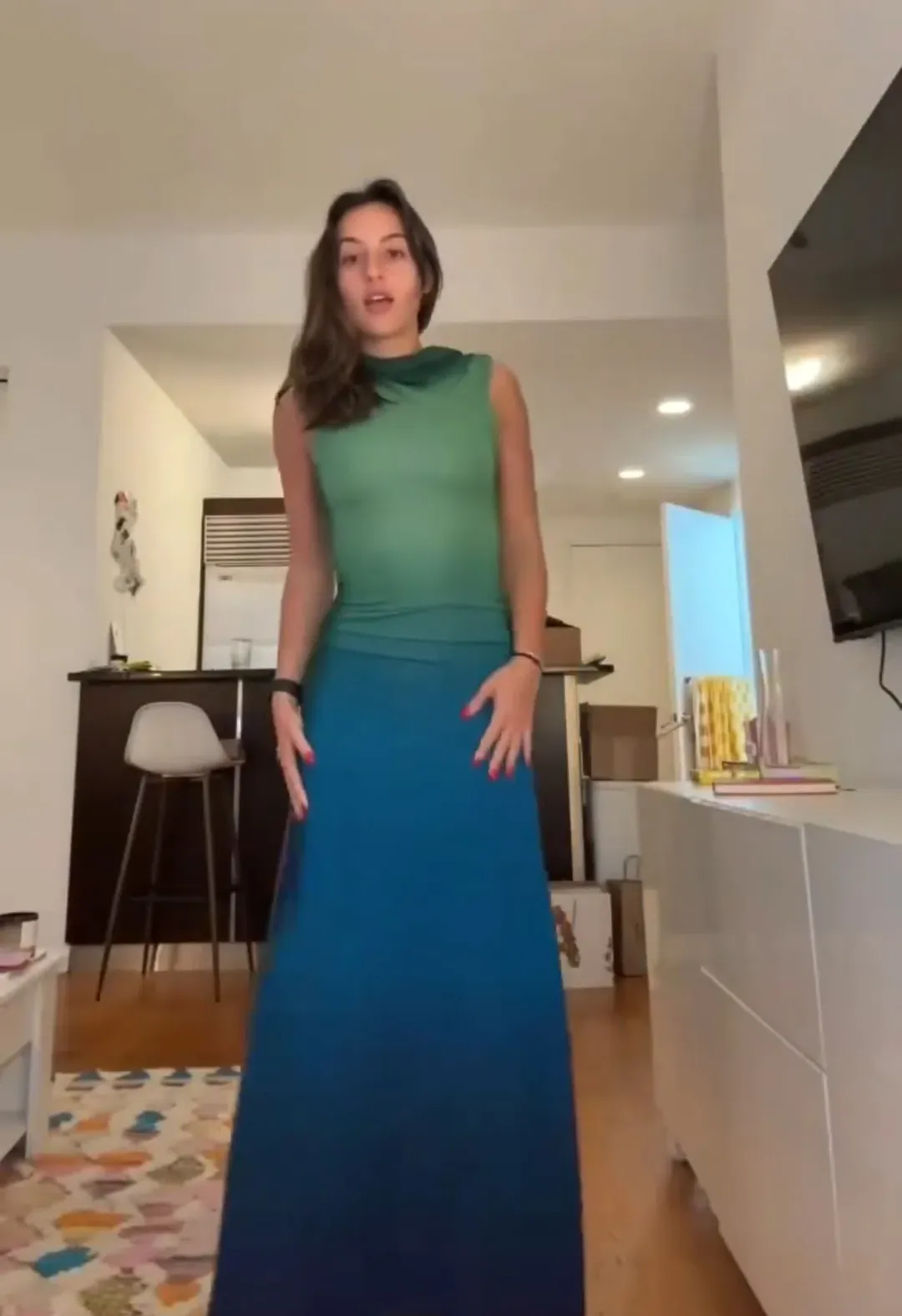 Simkhai Aldina Ruched Ombre Stretch Jersey Turtleneck Gown Multi Size S / AU 8 for rent on The Volte - main image