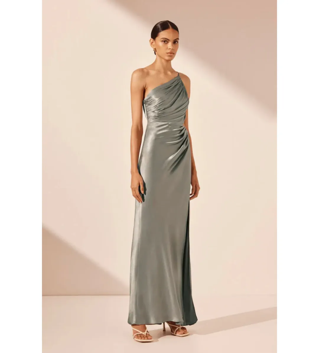 Shona Joy La Lune Gathered Maxi Dress in Sage Size 14 for rent on The Volte - main image