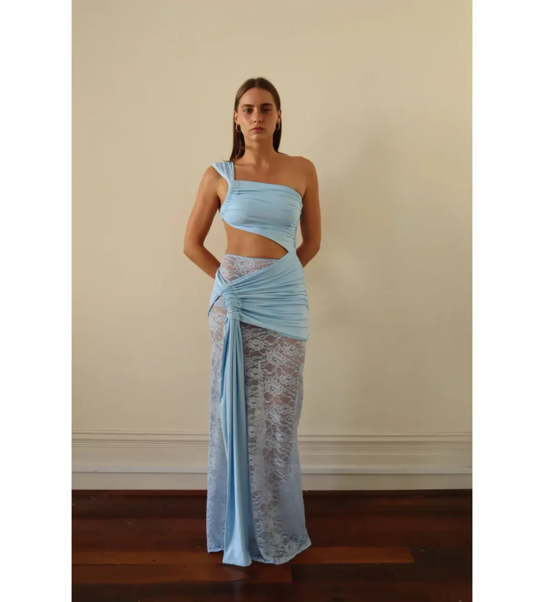 Deconduarte Paradiso Maxi Dress Baby Blue Size XS/AU 6 for rent on The Volte - main image