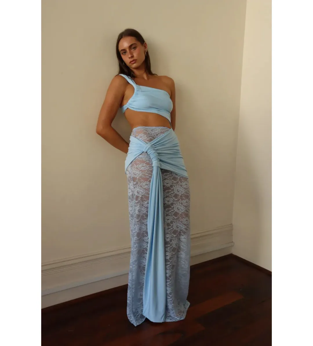 Deconduarte Paradiso Maxi Dress Baby Blue Size XS/AU 6 for rent on The Volte - main image