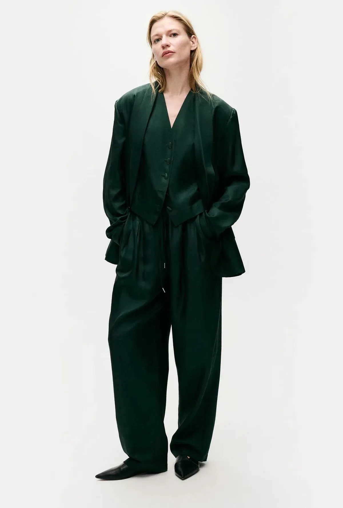 Silk Laundry Twill Miami Blazer Scarab Green Size 8/S - Image 3