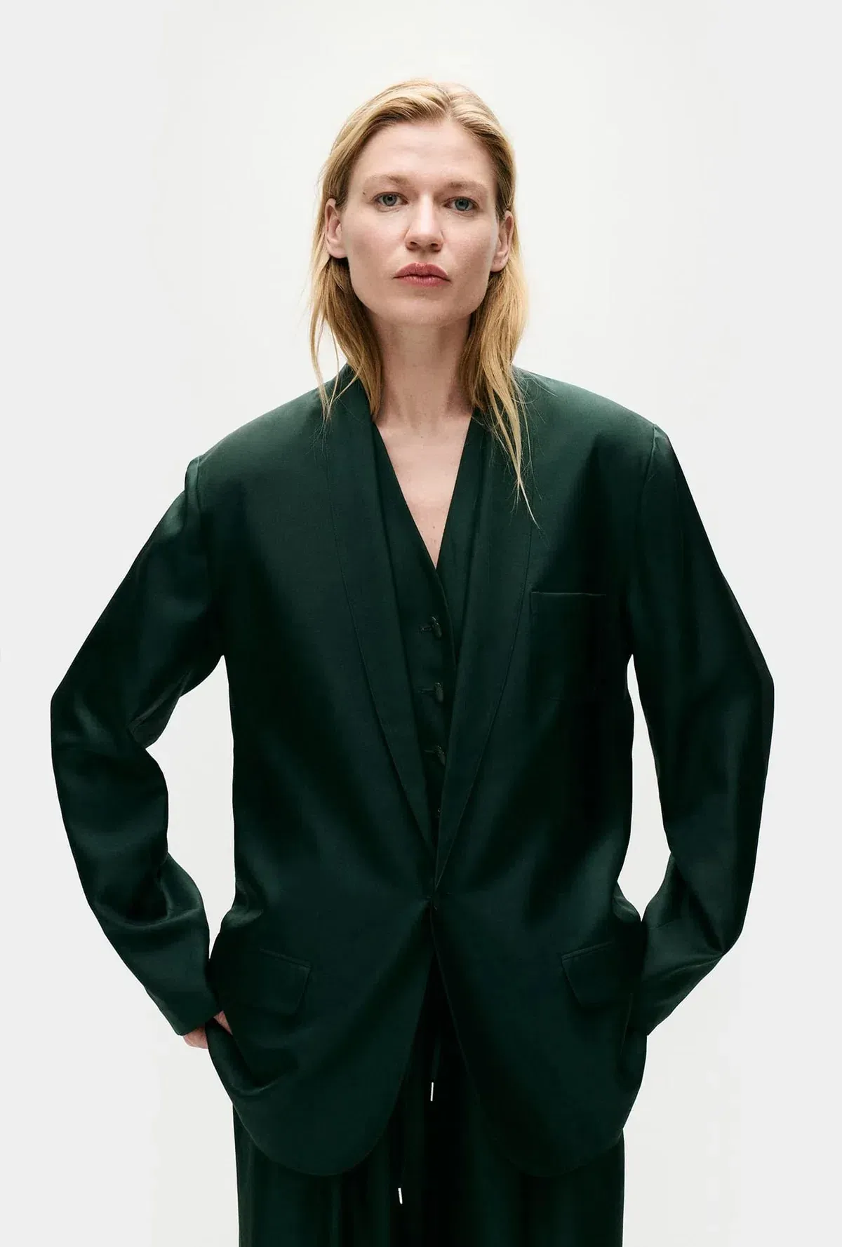 Silk Laundry Twill Miami Blazer Scarab Green Size 8/S - Image 2